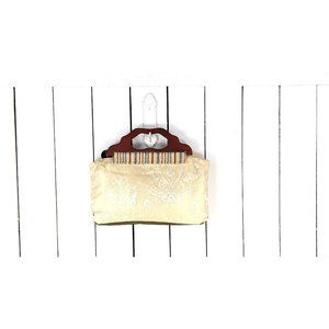Lulu ivory tapestry damask floral wood handle hand bag purse